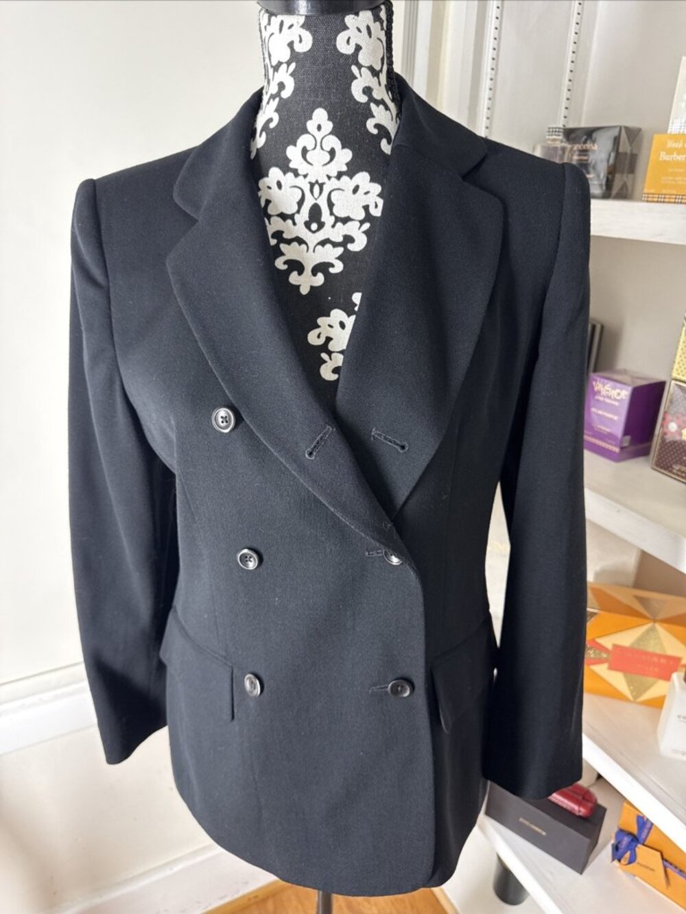 WOMENS JONES NEW YORK 100% Pure Worsted WOOL LINED 6P Black BLAZER JACKET Exc